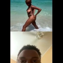 ビーチの女性と部屋の男性のビデオ通話ですがビーチの女性がトップレスにｗｗｗ